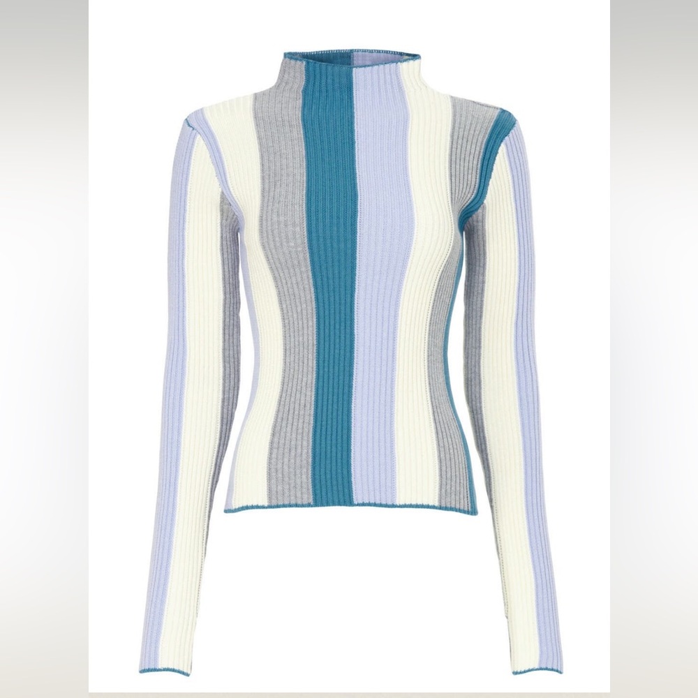 Love, Whit by Whitney Port Elegant Blue Striped Turtleneck Sweater